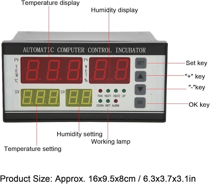Egg Incubator Temperature Controller Thermostat, 110V Automatic Control System Egg Incubator Temperature Humidity Sensor Controller - Image 2