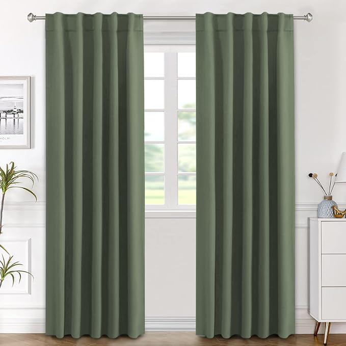 H.VERSAILTEX Blackout Curtains Thermal Insulated Window Treatment Panels Room Darkening Blackout Drapes for Living Room Back Tab/Rod Pocket Bedroom Draperies (2 Panels, Bronze Green, 42 x 84 Inch) by HVERSAILTEX