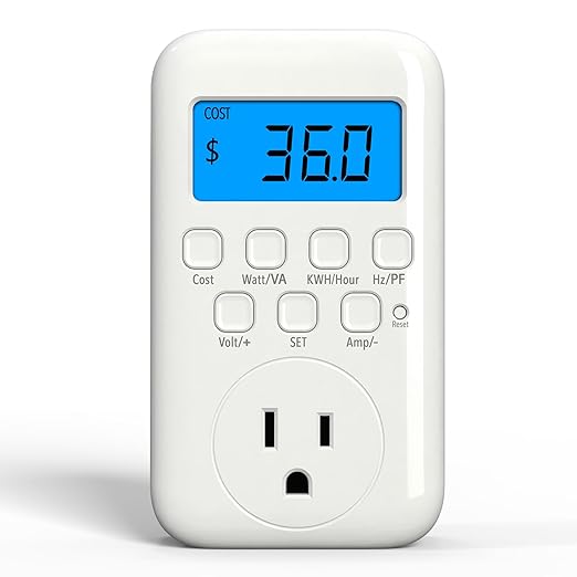 HBN Watt Meter Plug with Backlight, Plug-in Socket Power Meter Electricity Usage Monitor Consumption Home Electrical Energy Monitor, Voltage Amps Wattage Electricity Usage Tester, 9 Display Modes by HBN
