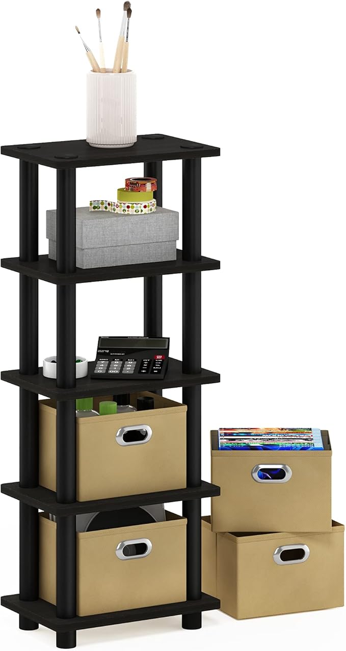 Furinno LACi 4-Bins System Rack, 11.3(W) x 28.8(H) Inch, Espresso/Black - Image 7