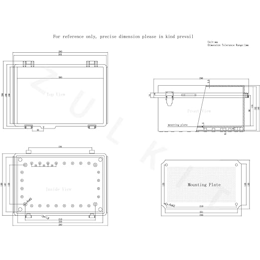 Zulkit Junction Box IP67 Waterproof Electrical Box Hinged Clear Cover Stainless Steel Latch Plastic Enclosure for Project w Mounting Plate Wall Bracket and 2 Cable Gland 11"x7.5"x5.5"/280x190x140mm - Image 7