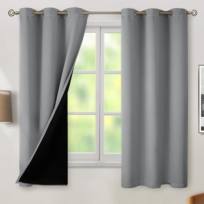 BGment Thermal Insulated 100% Blackout Curtains 63 Inch Length 2 Panels, Total Light Blocking Curtains for Bedroom, Grommet Window Drapes with Thick Black Liner, 42 Inch Wide Each Panel, Dove Grey by BGment