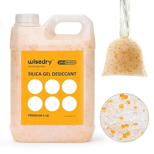 wisedry [ 5 LBS ] Silica Gel Beads Reusable Color Indicating Rechargeable Desiccant Bulk with 10 Pcs Organza Drawstring Bags by wisedry