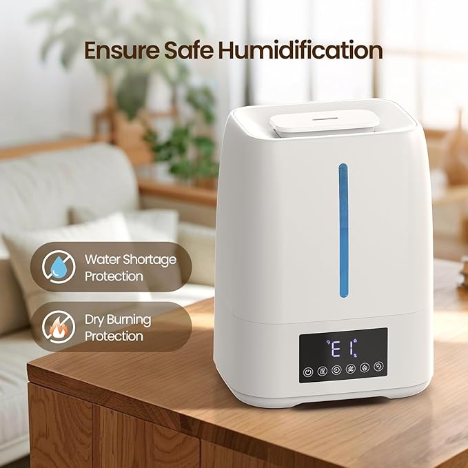 6L Top Fill Ultrasonic Humidifier - Cool and Warm Mist for Bedroom, Baby, Large Rooms & Plants, Smart Humidity Control, Aroma Diffuser, Night Light, 12H Timer, Quiet, White - Image 7