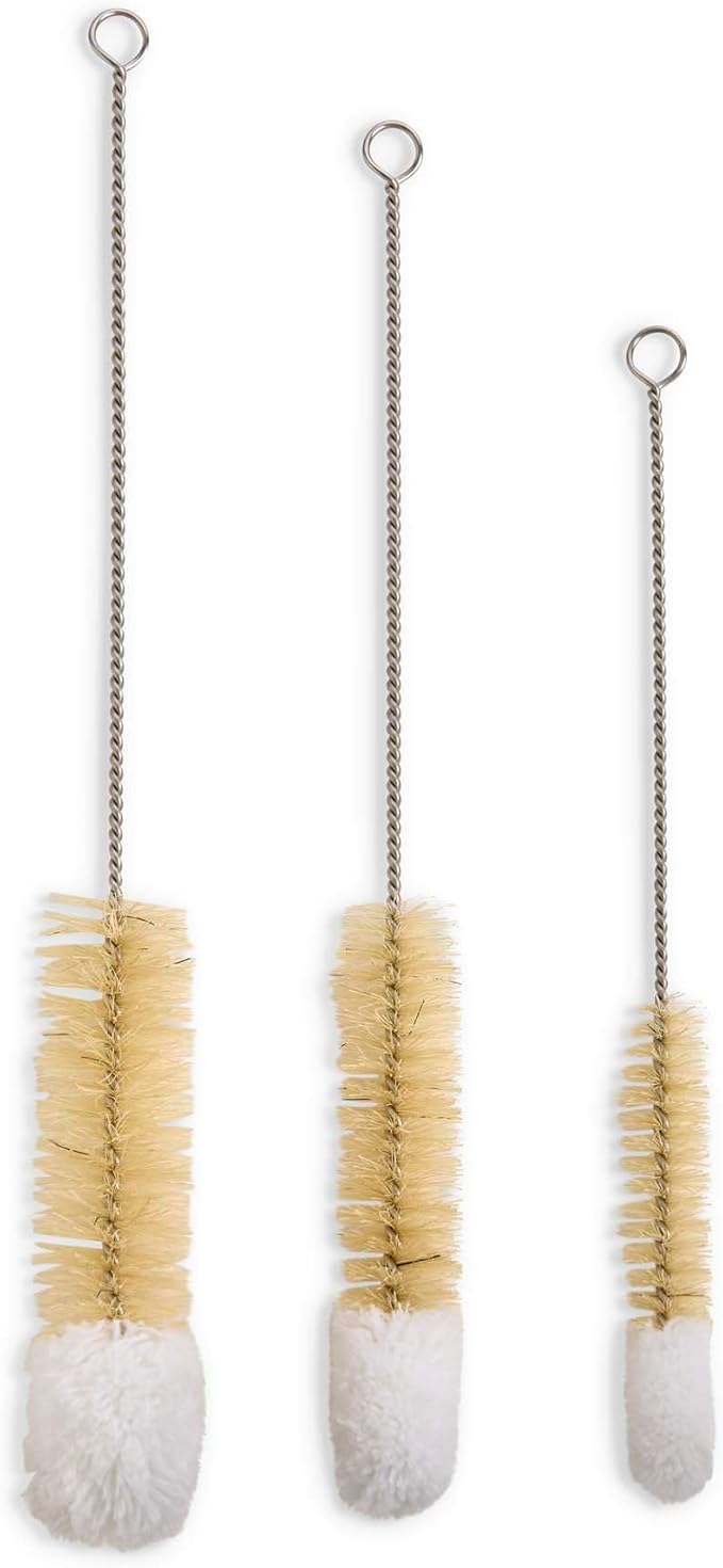 HIC Kitchen Soft-Tip Cleaning Brushes, Non-Scratch Microfiber with Boar Head Bristles, Set of 3 Sizes by HIC