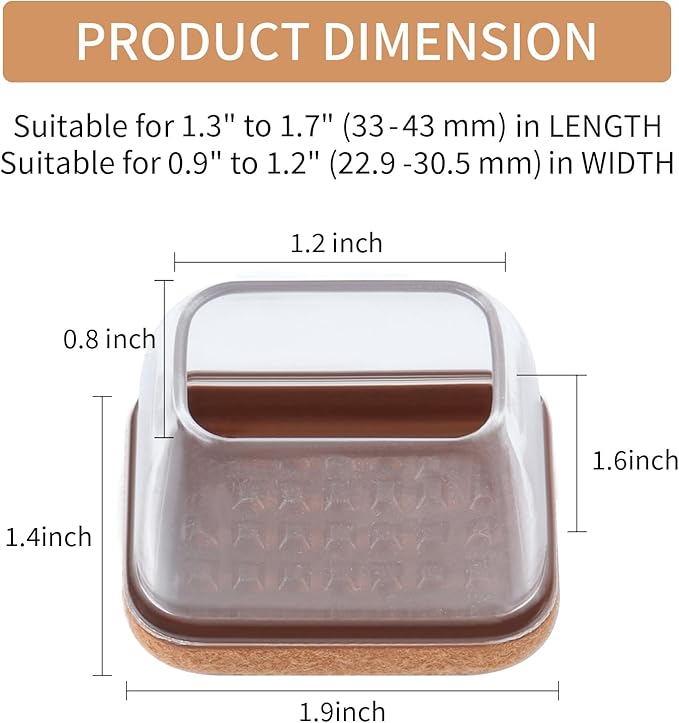 Ezprotekt 24 Pcs Rectangle Clear Silicone Chair Leg Floor Protectors Caps, Rectangle Felt Furniture Leg Pads Covers Cups for Chair Table -Anti-Scratches and No Noise (Fit L :1.3-1.7", W: 0.9-1.2") - Image 2