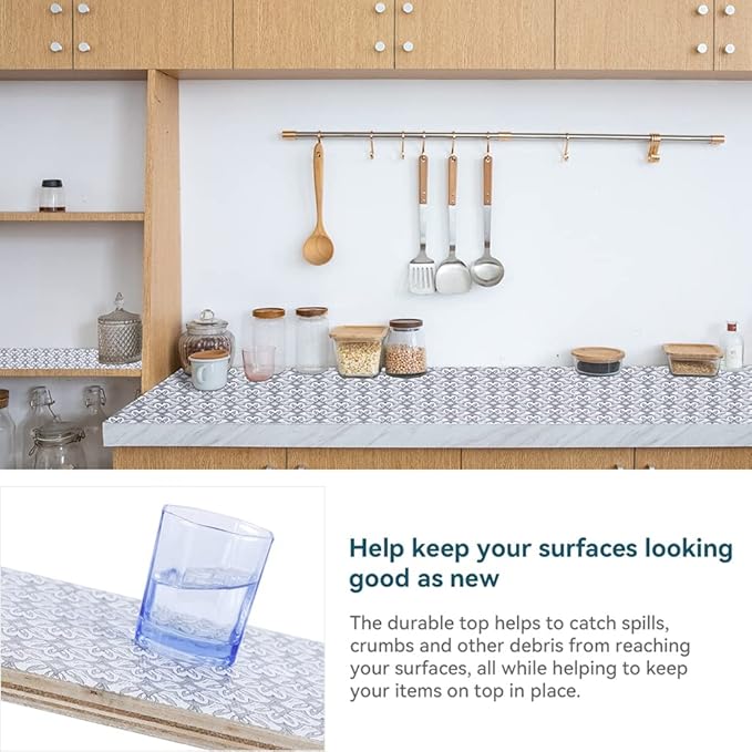 12inx50FT Shelf Liner Non Slip 12 inch Wide, Non Adhesive Drawer Liner, Waterproof Pantry Liner, Cabinet Lining Shelf Liners for Kitchen Cabinets Easy to Trim Wire Shelf Liner - Image 3