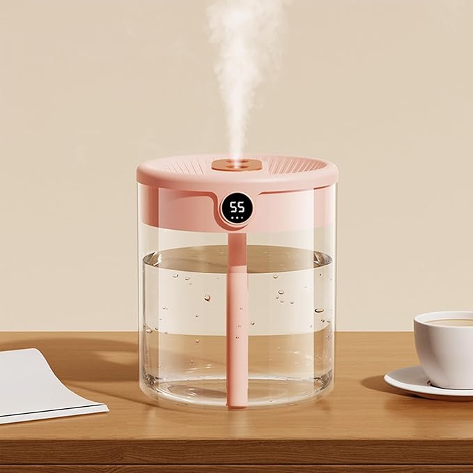 2L Humidifier, Double Nozzle Humidifier, Top Fill Cool Mist Humidifier, USB Humidifier with LCD Humidity Display, Large Capacity Fragrance Oil Diffuser for Home Bedroom[Pink] - Image 5