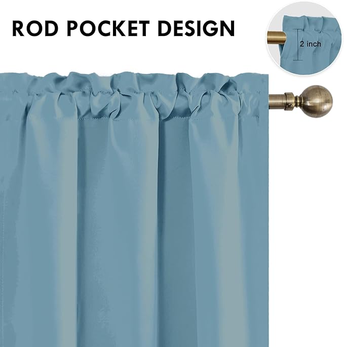 DWCN Blackout Curtains for Living Room Thermal Insulated, Energy Saving & Noise Reducing Bedroom Curtains, Stone Blue, W 38x L 45 Inch, Set of 2 Rod Pocket Curtain Panels - Image 4