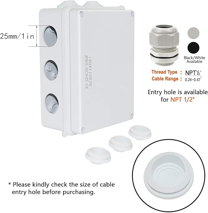 LeMotech ABS Plastic Dustproof Waterproof IP65 Junction Box Universal Electrical Project Enclosure White 5.9 x 4.3 x 2.8 inch (150 x 110 x 70 mm) - Image 5