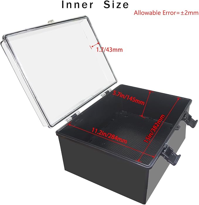 Junction Box, Hinged Black Clear Cover IP67 Waterproof ABS Project Box with Mounting Plate Electrical Box Enclosure with Wall Bracket 15.7 x 11.8 x 7.9inch(400x300x200mm) - Image 3