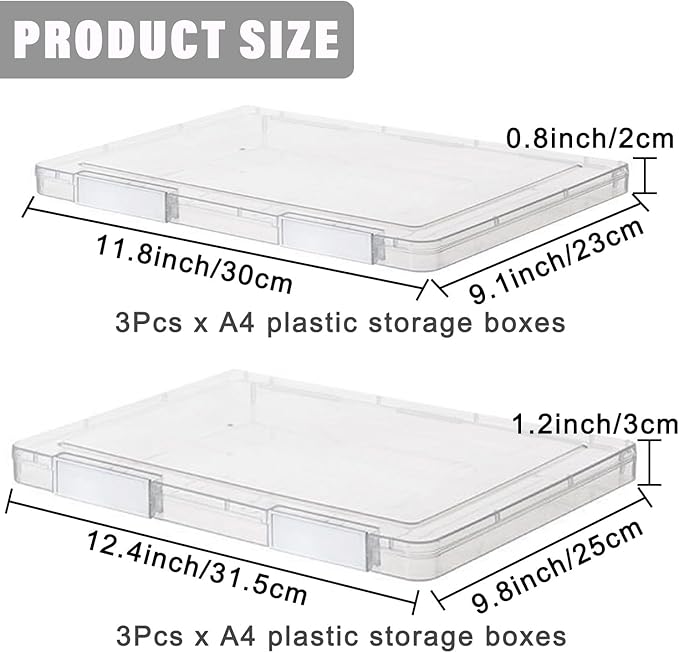 6 Pcs Clear A4 File Portable Project Case, Plastic Storage Box for 8.5" x 11" Letter Paper, Scrapbook Paper Storage Boxes Documents Magazines Holder - Image 2