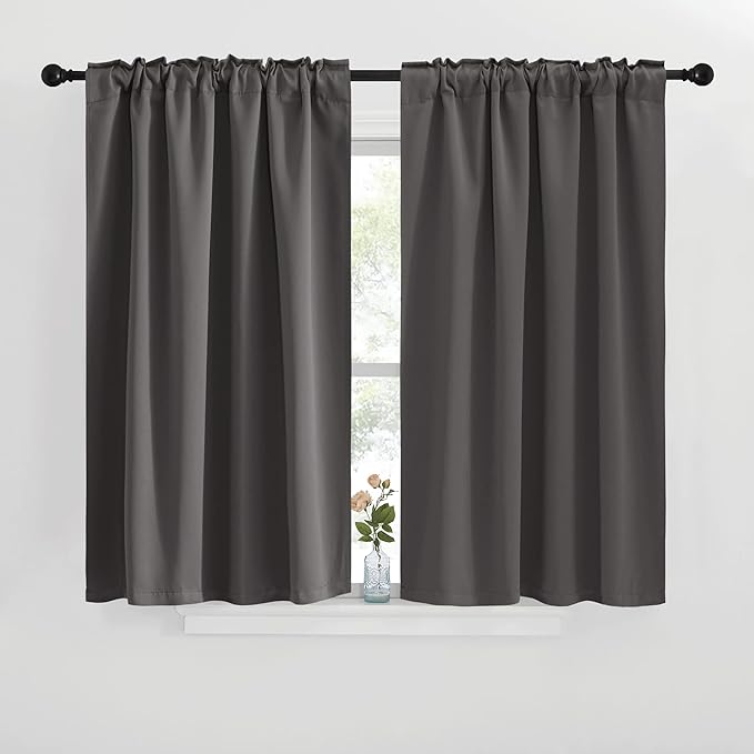 NICETOWN Blackout Curtain Panels for Living Room - (Grey Color) 42x30 inch, 2 Panels Set, Room Darkening Blackout Drapes for Window - Image 2