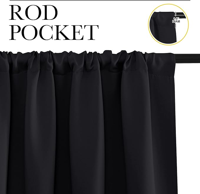 NICETOWN Black Blackout Curtains and Drapes 48 inches Long, Privacy RV Draperies for Small Windows, Thermal Insulated Curtain Panels (42" Wide, 2 Panels) - Image 3