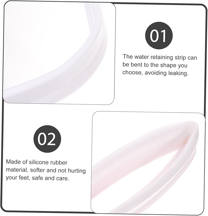 Mikikit Strip for Bathroom and Kitchen Silicone Water Barrier for Wet and Dry Separation Easy Installation Shower Stopper Strip White - Image 2