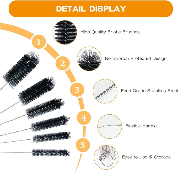 Straw Cleaner Brush Set,6 Piece 12" Long Pipe Tube Bottle Brushes for Cleaning Narrow Neck Bottles,Coffee Maker,Glass Cups - Image 5