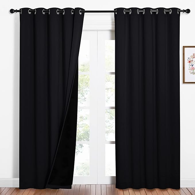 NICETOWN High-End Thermal Curtains, Full Blackout Curtains 84 inches Long for Dining Room, Soundproof Window Treatment Drapes for Hall Room, Black, 62 inches Wide Per Panel, Set of 2 Panels by NICETOWN