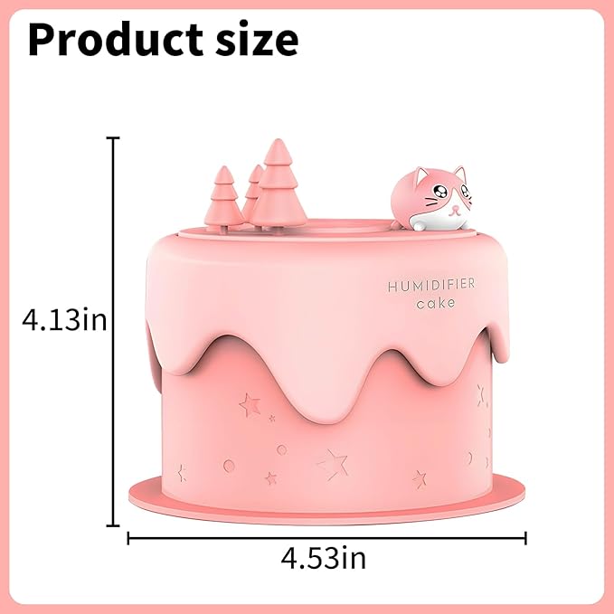 Cute Pet Humidifier, TV Humidifier, USB Plug in Use, Desktop Silent Spray, High Appearance Level Gifts (Pink Cat Cake) - Image 2