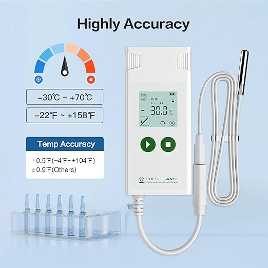 Freshliance Digital Temperature Data Logger, Reusable Temperature Recorder with High Accuracy External Probe, Configurable USB Temperature Monitor 35000 Points with PDF CSV Report, Atlas Log-30 - Image 2