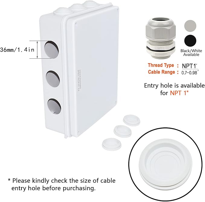 LeMotech Junction Box, ABS Plastic IP65 Waterproof and Dustproof, Universal Electrical Enclosure, Outdoor and Indoor Project Box 10 x 7.9 x 3.1 inch (255 x 200 x 80 mm) - Image 5