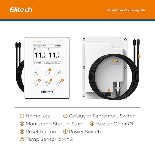 Elitech WiFi Digital Temperature Data Logger, 2.4GHz/5GHz WiFi Remote Real-Time Monitor with Dual External Probes, Cloud Storage, App and Email Alerts, 16.4ft, RCW-800W-TDE-5Pack, -40°F to 176°F - Image 7