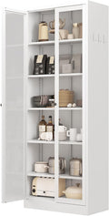 Kitchen Pantry Storage Cabinets with Glass Doors and 5 Adjustable Shelves, 72" Tall Kitchen Cupboard Metal Pantry Cabinet for Home Office Living Dining Room, Assembly Required (White) by EKJOfficials