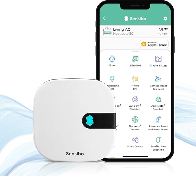 Sensibo Air - Smart Air Conditioner Controller. Apple HomeKit Certified. 60-Seconds Installation. Maintains Comfort and Energy Saving Features. Compatible with Google, Alexa, Apple HomeKit & Siri by Sensibo