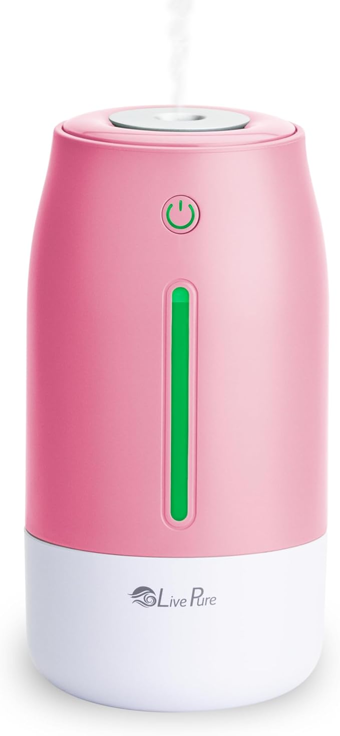 LivePure Cool Mist Humidifiers for Bedroom. Small Humidifier for Babies, Nursery, Plants, Office. Ultrasonic Cool Mist Humidifier w/Quiet Operation, USB-C Rechargeable. Rose Quartz by LivePure