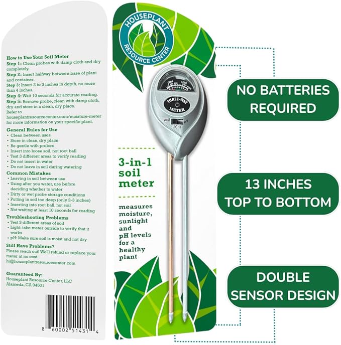 Houseplant Health Meter – 3-in-1 Tool to Prevent Overwatering, Root Rot & Leaf Burn | Test Soil Moisture, Sunlight & pH | Simple, Easy, Battery-Free | Suitable for Indoor, Outdoor & Potted Plants - Image 9