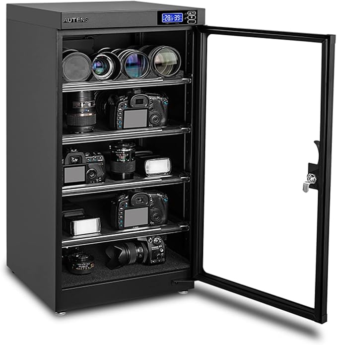 AUTENS 100L Dehumidifying Dry Cabinet Box, Digital Control Noiseless and Energy Saving, 5 Layers for DSLR SLR Camera Lens and Electronic Equipment Storage,Temperature Humidity LED Dual Screen - Image 8