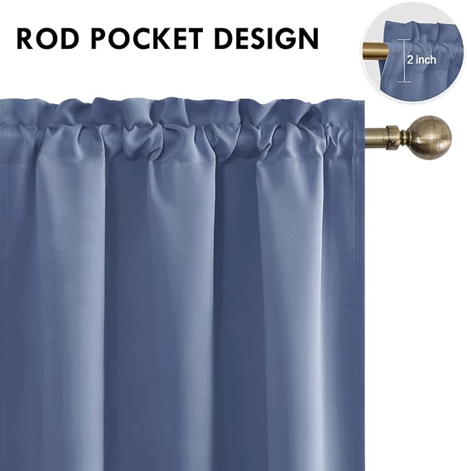 DWCN Blackout Curtains – Thermal Insulated, Energy Saving & Noise Reducing Bedroom and Living Room Curtains, Dusty Blue, W 42x L 84 Inch, Set of 2 Rod Pocket Curtain Panels - Image 4