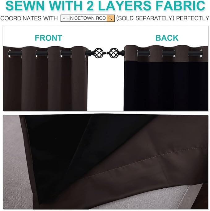 NICETOWN Truly Blackout Curtains 54 inches Length, 2 Thick Layers Completely Blackout Window Treatment Thermal Insulated Lined Drapes for Basement Window (Brown, 1 Pair, 52 inches Width Each Panel) - Image 5