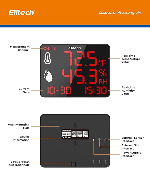 Elitech Wireless Hygrometer Thermometer Reusable Temperature Recorder Data Logger with Large Screen Data Storage Export, DR-230W-THDE with Dual External Temperature and Humidity Sensor - Image 10