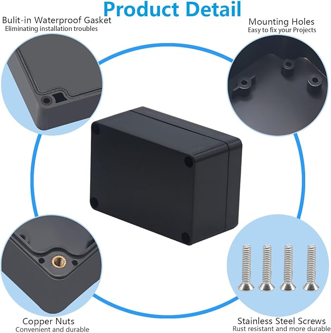 Outdoor Waterproof Junction Box IP67 Project Box ABS Black Electrical Boxes Electronic Enclsoure for DIY Project 3.9 x 2.7 x 2 inch (100x68x50mm) - Image 7