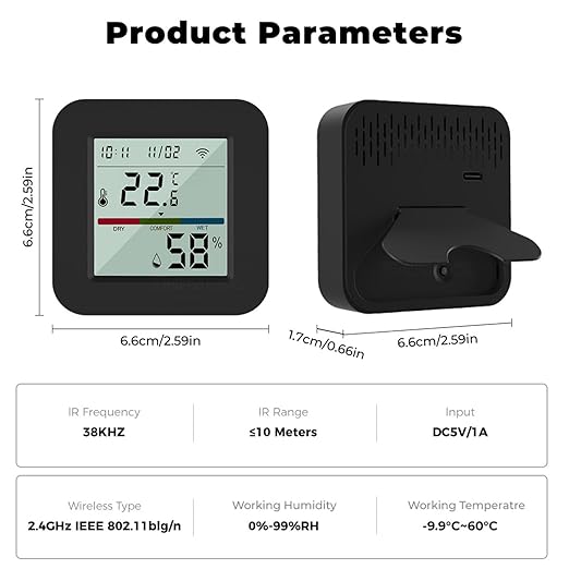 WiFi Smart IR Remote Control, 3-in-1 Smart AC Controller with Temperature Humidity Sensor n Display, Intelligent Control of T&H for Home Greenhouse Pet Garage, Compatible with Alexa (C1) - Image 9