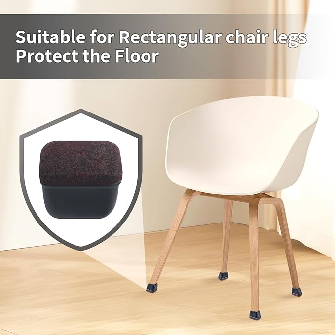 Ezprotekt 24 Pcs Rectangle Felt Chair Leg Floor Protectors for Hardwood Floors, Rectangle Silicone Furniture Pads Caps Covers for Chair Desk Table (Fit W :0.6-0.8", L: 0.9-1.3", Black) - Image 5