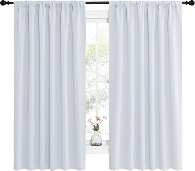 NICETOWN Bedroom Window Curtain Panels - Window Treatment Thermal Insulated Rod Pocket Room Darkening Curtains/Drapes for Patio Door (Greyish White, 2 Panels, 62 in x 63 in (W x L)) - Image 2