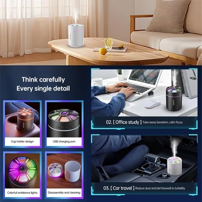 180ml Portable Small Humidifier with Colorful LED Night Light, USB Personal Desktop Humidifier for Car Home Office Travel, Auto Shut-Off, 2 Mist Modes, Super Quiet - Image 6