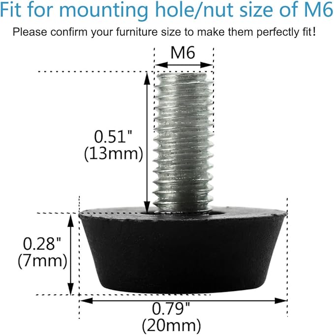 uxcell M6 x 13 x 20mm Furniture Glide Leveling Feet Adjustable Leveler Floor Protector for Chair Sofa Leg 12 Pack - Image 2