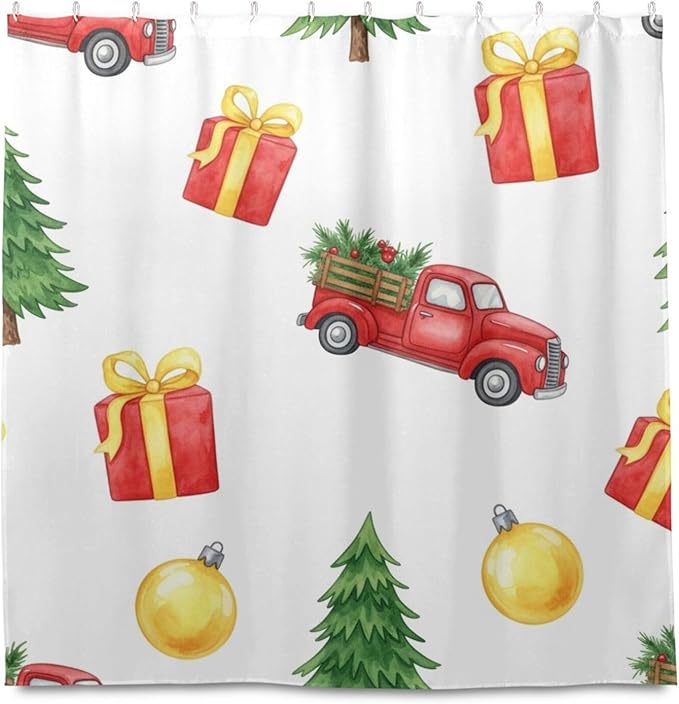 Car Christmas White Shower Curtain Liner 72×72 inch for Bathroom Curtain Anti Mold Shower Curtain with Hooks Shower Accessories - Image 2