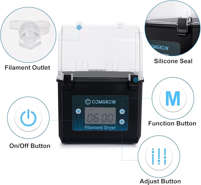 Comgrow 3D Printer Filament Dryer Box, Comgrow 3D Filament Storages, Keeping Filaments Dry During 3D Printing, Compatible with 1.75mm/2.85mm PLA ABS Material, Filament Dehydrator, Spool Holder - Image 7