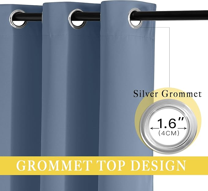 NICETOWN Stone Blue Blackout Sliding Door Curtains, Grommet Thermal Curtain Window Treatment Room Divider Drape Sound Reducing for Patio Door/Living Room, 1 Panel, W80 x L90 - Image 2