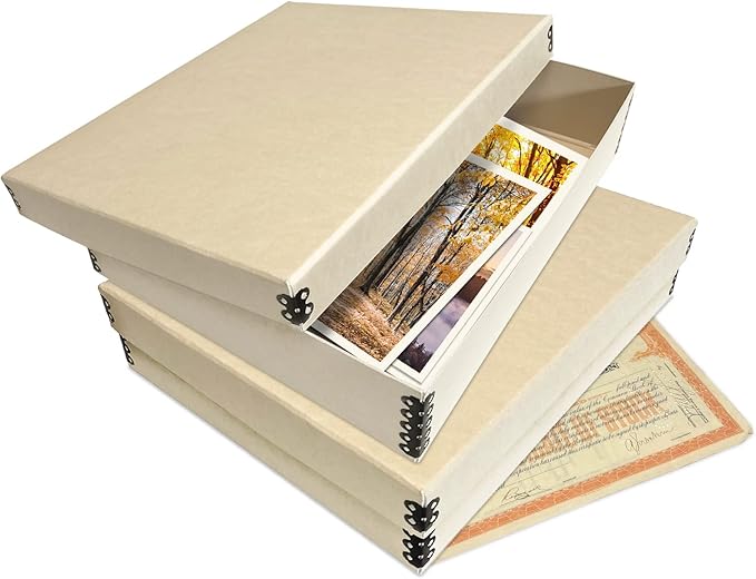 Lineco Museum Archival Storage Box, 11.75x14.75x3 in. Drop Front Design. Acid-Free with Metal Edge. Organize Photos, Pictures, Prints, Documents, Crafts, DIY. Tan, 1 Pack - Image 6