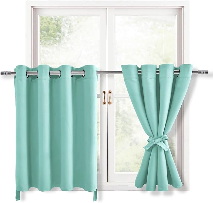 Hiasan RV Blackout Curtains for Bedroom, 52 x 30 Inches Long - Thermal Insulated & Energy Saving Window Curtains for Living Room, 2 Drape Panels Sewn with Tiebacks, Aqua by Hiasan