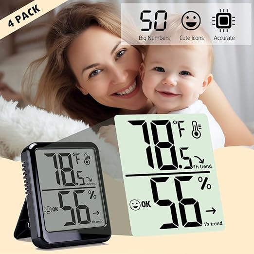 4-Pack Room Thermometer Indoor Hygrometer, Small Digital Temperature and Humidity Monitor Sensor, Temperature Humidity Gauge Meter for Home Baby Room, Plants, Pets - AAA Battery Included - Image 4