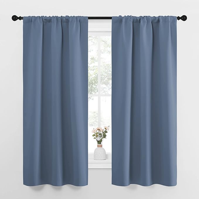 NICETOWN Bedroom Curtains, Home Decoration Solid Thermal Insulated Draperies & Drapes, Blackout Window Curtains for Kitchen (Stone Blue, 2 Panels, 34 in x 63 in (W x L)) by NICETOWN