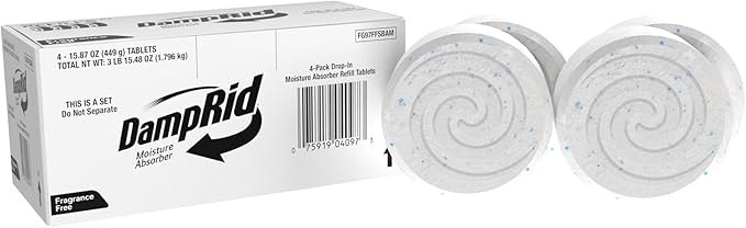 DampRid Moisture Absorber Drop-In Tablet Refill Pack, Fragrance Free, 15.8 oz., 4 Pack, Attract and Trap Excess Moisture and Eliminate Musty Odors for Cleaner, Fresher Air by DampRid