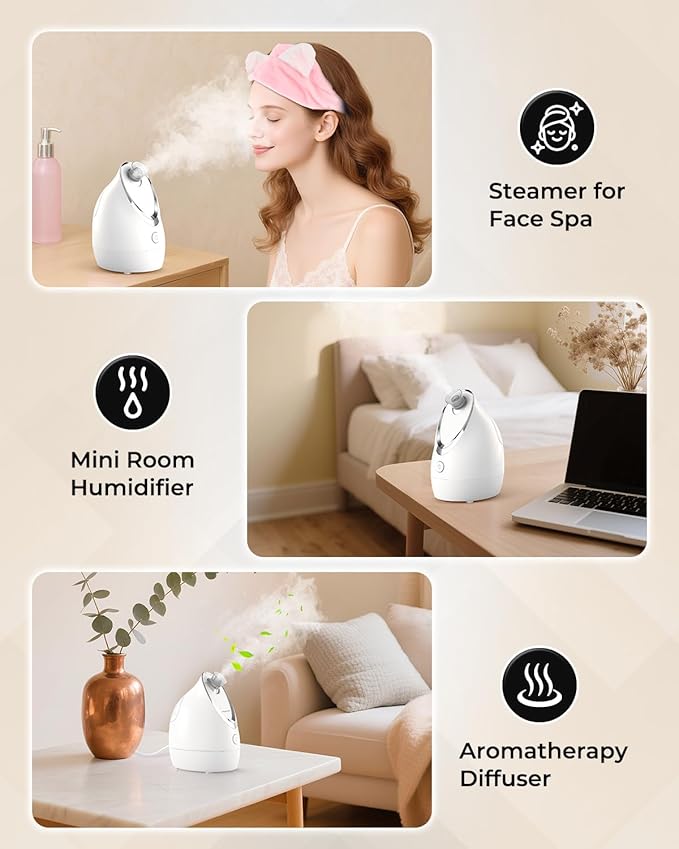 Kingsmile Facial Steamer for Face, 3 in 1 Face Steamer for Facial Deep Cleaning, Compact Nano Steamer - Aromatherapy, Adjustable Nozzle Warm Steam for Home SPA, Face Steamer for Sinuses with Hairband - Image 6