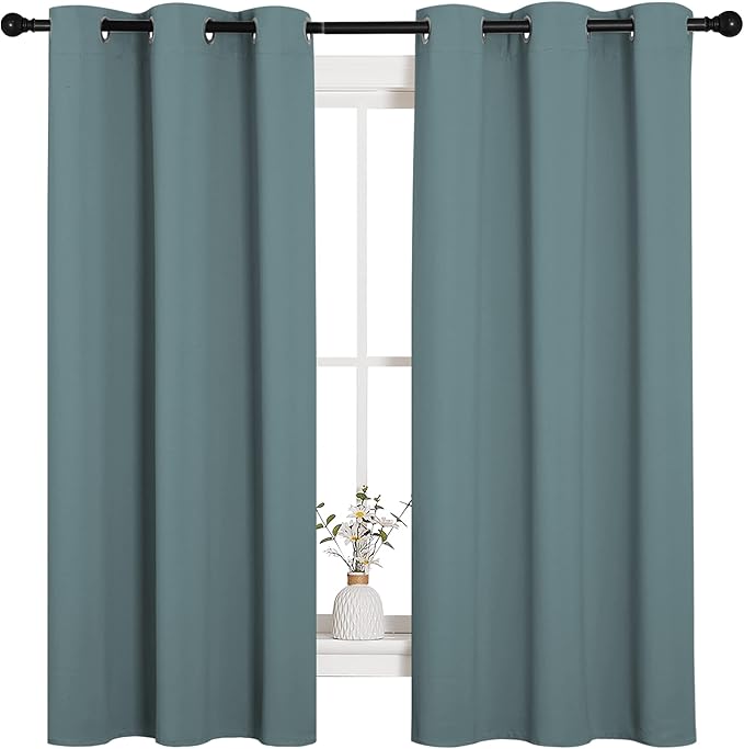 NICETOWN Modern Greyish Blue Blackout Curtains Noise Reducing, Thermal Insulated and Privacy Room Darkening Drape Panels for Boy's Guest Room Door Small Short Window (2 Panels, W42 x L63 -Inch) - Image 2