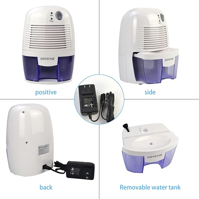 Small Dehumidifier,12V3A adapter，1200 Cubic Feet (215 sq ft) Portable Mini Dehumidifier Quiet Use for High Humidity in Home, Bathroom, Bedroom, Office, Basements, Wardrobe Closet,RV - Image 8